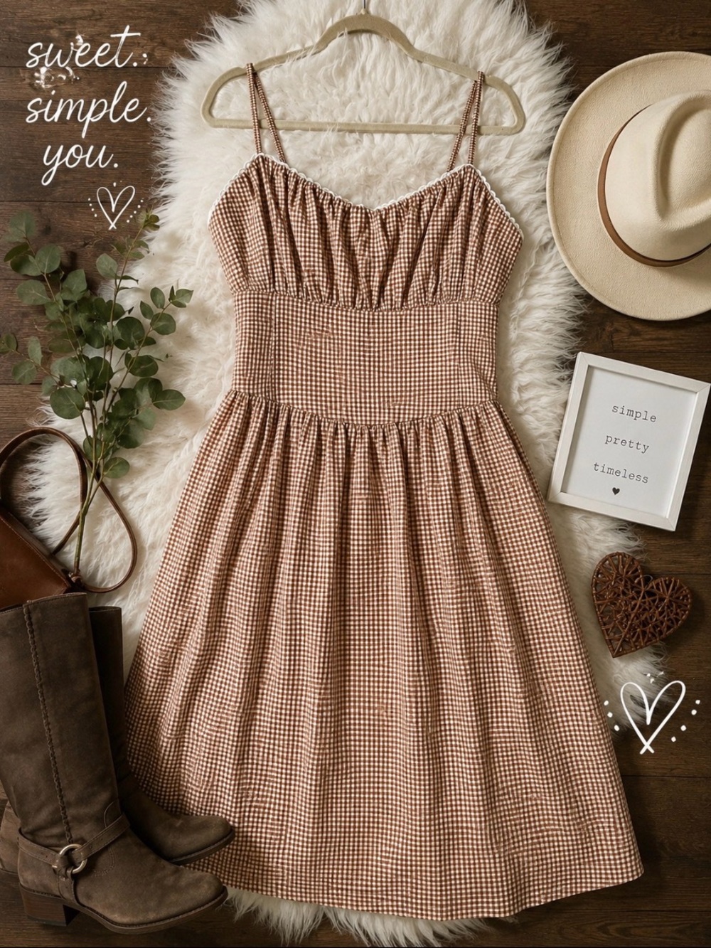 Target, A New Day Tan Gingham Midi Dress with Spaghetti Straps